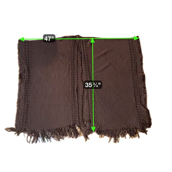 Boho Open-Front Fringe Knit Poncho Brown Acrylic One Size Statement Layers - Picture 8 of 8